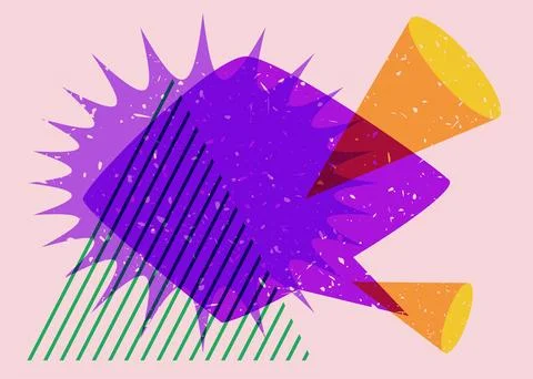 Risograph Speech Bubble with geometric shapes. Geometry elements with Messa.. Illustrazione stock