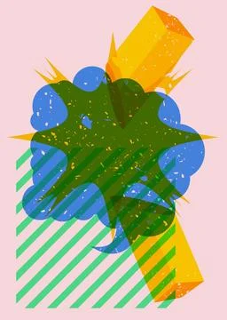 Risograph Speech Bubble with geometric shapes. Geometry elements with Messa.. Illustrazione stock