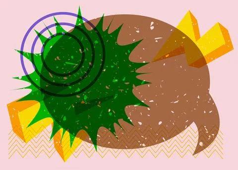 Risograph Speech Bubble with geometric shapes. Geometry elements with Messa.. Illustrazione stock