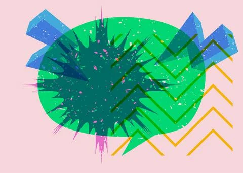 Risograph Speech Bubble with geometric shapes. Geometry elements with Messa.. Illustrazione stock