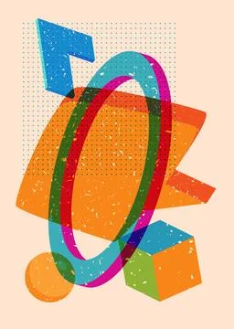 Risograph speech bubble with geometric shapes. Objects in trendy riso graph.. 스톡 일러스트