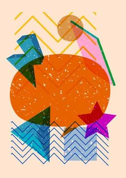 Risograph speech bubble with geometric shapes. Objects in trendy riso graph.. 스톡 일러스트