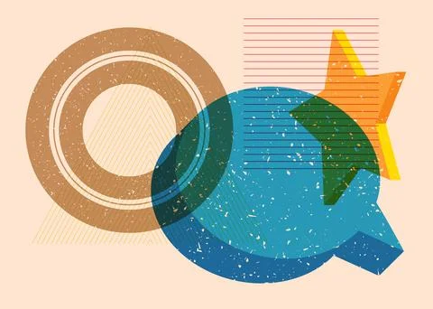 Risograph speech bubble with geometric shapes. Objects in trendy riso graph.. 스톡 일러스트