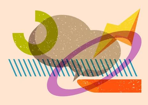 Risograph speech bubble with geometric shapes. Objects in trendy riso graph.. 스톡 일러스트