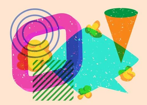 Risograph speech bubble with geometric shapes. Objects in trendy riso graph.. Illustrazione stock