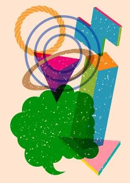 Risograph Speech Bubble with geometric shapes. Objects in busy riso graph p.. Stock Illustration