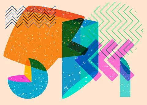 Risograph Speech Bubble with geometric shapes. Objects in busy riso graph p.. Illustrazione stock