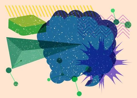 Risograph Speech Bubble with geometric shapes. Objects in trendy riso graph.. Illustrazione stock