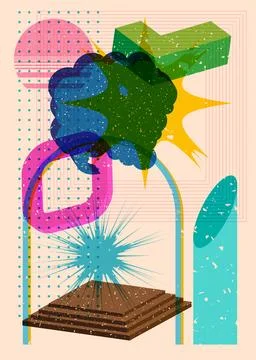 Risograph Speech Bubble with geometric shapes. Objects in trendy riso graph.. Illustrazione stock