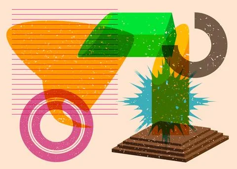 Risograph Speech Bubble with geometric shapes. Objects in trendy riso graph.. Stockillustratie