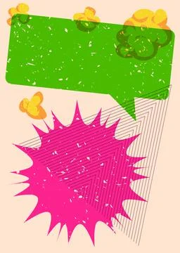 Risograph speech bubble with geometric shapes. Objects in trendy riso graph.. Stock Illustration