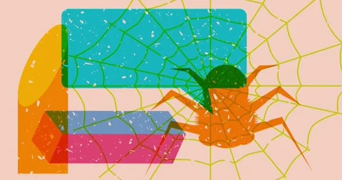 Risograph speech bubble with Spider Halloween and geometric element Stock Footage 253454265