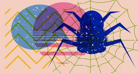 Risograph Spider Halloween with geometric element and speech bubble Stock Footage 253454264