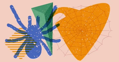 Risograph Spider Halloween with speech bubble and geometric element Stock Footage 253454267