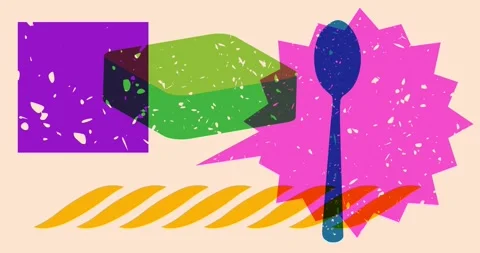Risograph spoon and speech bubble with geometric elements Stock Footage 277615241