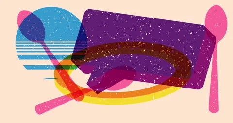 Risograph spoon and speech bubble with geometric elements animation Stock Footage 277615246