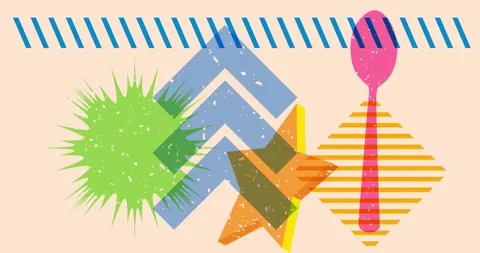 Risograph spoon with geometric elements animation Stock Footage 274623173