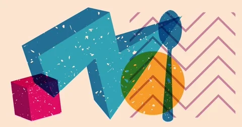 Risograph spoon with geometric elements Video stock 274623176
