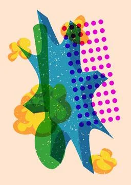 Risograph spoon with geometric shapes. Objects in trendy riso graph print t.. Illustrazione stock