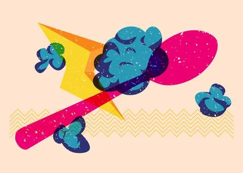 Risograph spoon with geometric shapes. Objects in trendy riso graph print t.. 스톡 일러스트