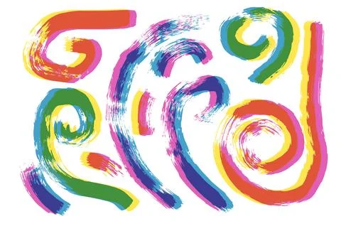 Risograph squiggle and circles ink lines. Vector hand drawn wave round paint Stock Illustration