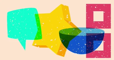 Risograph star and speech bubble with geometric elements animation Stock Footage 311835888