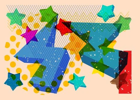 Risograph Star with geometric shapes. Objects in trendy riso graph print te.. Illustrazione stock