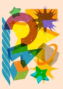 Risograph Star with geometric shapes. Objects in trendy riso graph print te.. Illustrazione stock