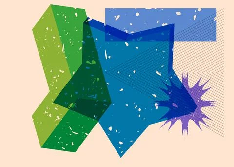 Risograph Star with geometric shapes. Objects in trendy riso graph print te.. Illustrazione stock