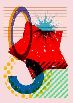 Risograph Star with geometric shapes. Objects in trendy riso graph print te.. Illustrazione stock