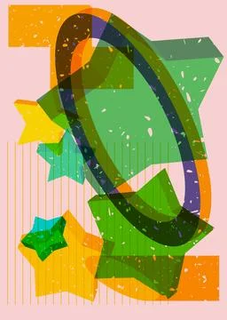 Risograph Star with geometric shapes. Objects in trendy riso graph print te.. Illustrazione stock