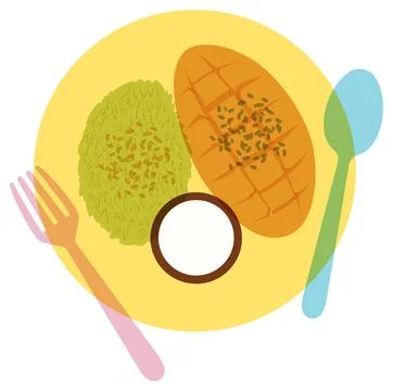 Risograph Style Vector Illustration of Mango Sticky Rice on Yellow Plate Stock Illustration