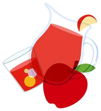 Risograph Style Vector Illustration of Red Apple Juice Pitcher and Glass 스톡 일러스트