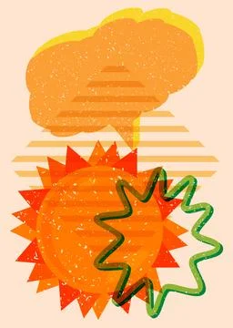 Risograph Summer Sun with speech bubble with geometric shapes. Objects in t.. Illustrazione stock