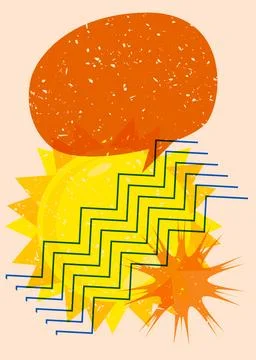 Risograph Summer Sun with speech bubble with geometric shapes. Objects in t.. Illustrazione stock