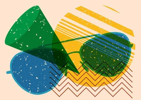 Risograph Sunglasses with geometric shapes. Objects in trendy riso graph pr.. Illustrazione stock