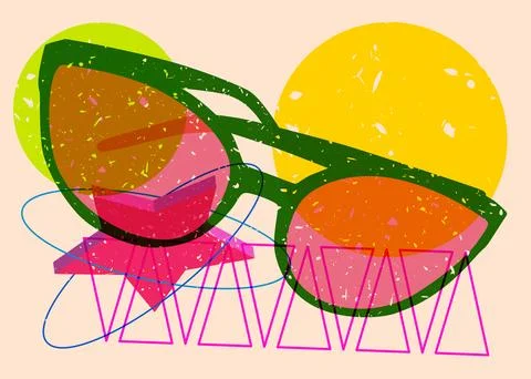 Risograph Sunglasses with geometric shapes. Objects in trendy riso graph pr.. Illustration