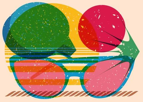 Risograph Sunglasses with speech bubble with geometric shapes. Objects in t.. Stock Illustration