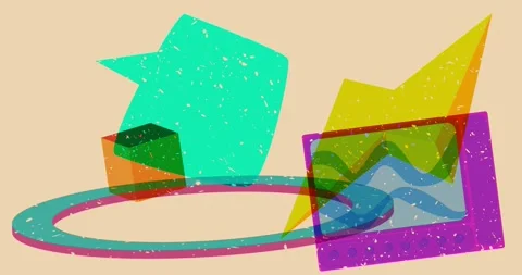 Risograph television  and speech bubble with geometric elements Video stock 281698296