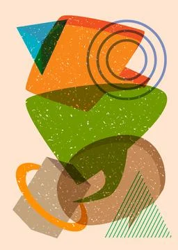 Risograph three speech bubble with geometric shapes. Objects in trendy riso.. Stock Illustration