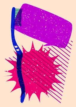 Risograph Toothbrush with speech bubble with geometric shapes. Objects in t.. Иллюстрация