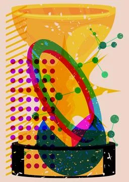 Risograph Trophy Cup with geometric shapes. Objects in trendy riso graph pr.. Stock Illustration