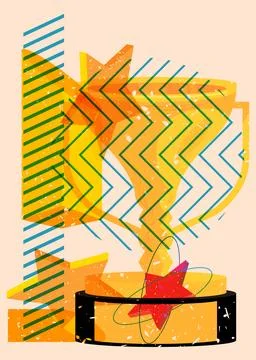 Risograph Trophy Cup with geometric shapes. Objects in trendy riso graph pr.. Stock Illustration