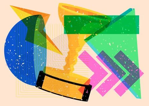 Risograph Trophy Cup with geometric shapes. Objects in trendy riso graph pr.. Stock Illustration