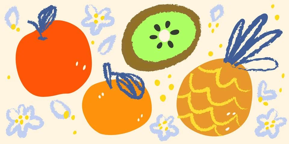 Risograph tropical fruit composition Stock Illustration