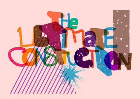 Risograph The Ultimate Construction word with geometric shapes. Object in t.. Stock Illustration