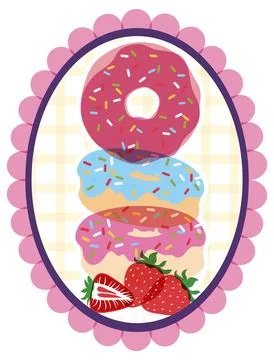 Risograph Vector Illustration of Stacked Glazed Donuts with Fresh Strawberrie Stock Illustration
