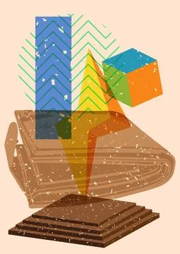 Risograph Wallet with geometric shapes. Objects in trendy riso graph print .. Stock Illustration