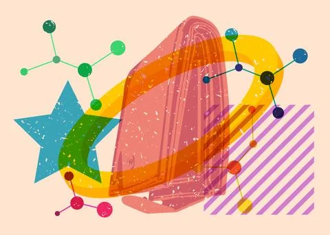 Risograph Wallet with geometric shapes. Objects in trendy riso graph print .. Stock Illustration