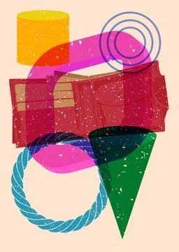 Risograph Wallet with geometric shapes. Objects in trendy riso graph print .. Illustrazione stock